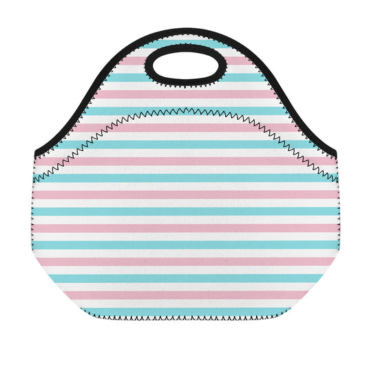 Pink And Teal Striped Pattern Print Neoprene Lunch Bag