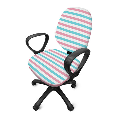 Pink And Teal Striped Pattern Print Office Chair Cover