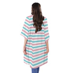 Pink And Teal Striped Pattern Print Open Front Beach Cover Up