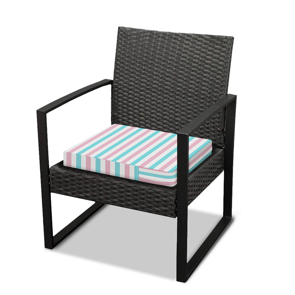 Pink And Teal Striped Pattern Print Outdoor Seat Cushion Cover