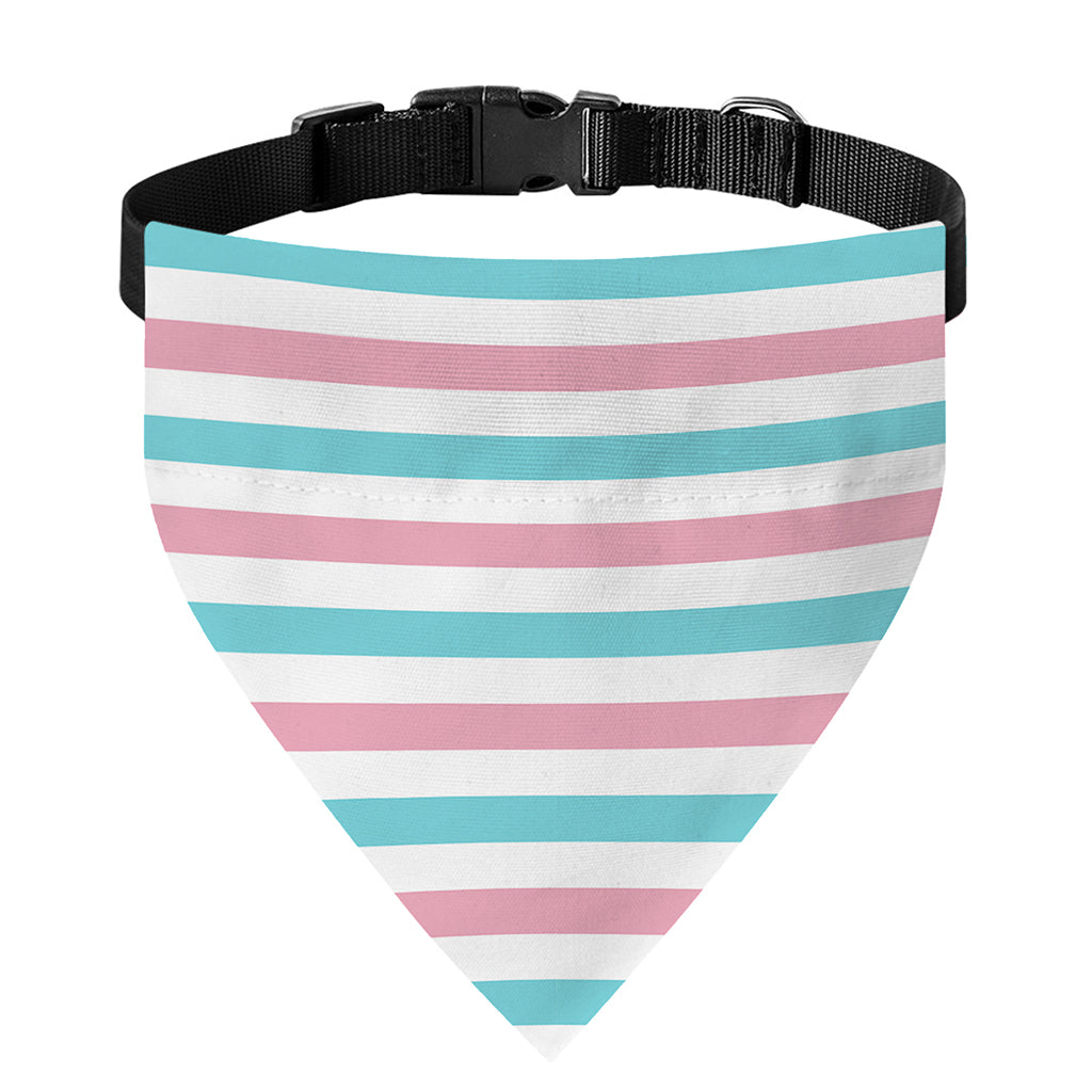 Pink And Teal Striped Pattern Print Over The Collar Dog Bandana