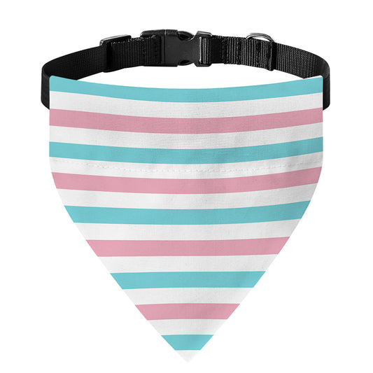 Pink And Teal Striped Pattern Print Over The Collar Dog Bandana