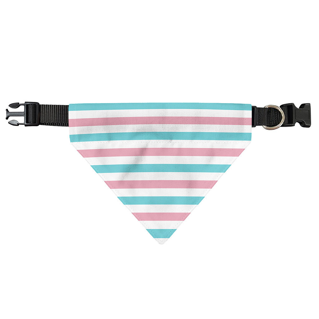 Pink And Teal Striped Pattern Print Over The Collar Dog Bandana