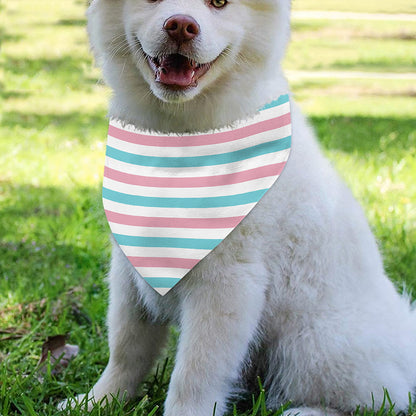 Pink And Teal Striped Pattern Print Over The Collar Dog Bandana