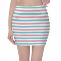 Pink And Teal Striped Pattern Print Pencil Mini Skirt