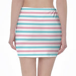 Pink And Teal Striped Pattern Print Pencil Mini Skirt