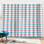Pink And Teal Striped Pattern Print Pencil Pleat Curtains