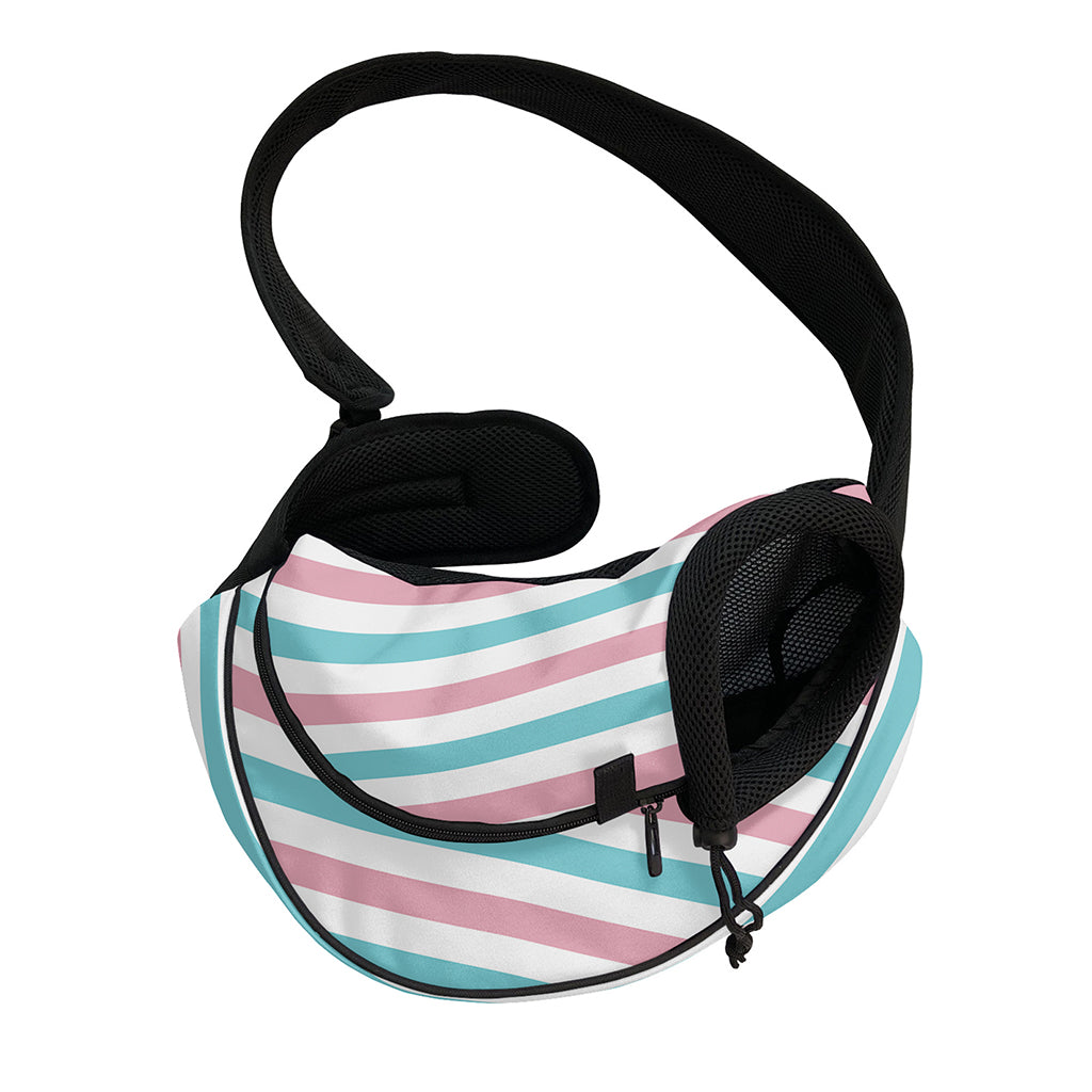 Pink And Teal Striped Pattern Print Pet Sling Carrier