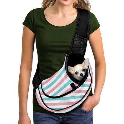 Pink And Teal Striped Pattern Print Pet Sling Carrier