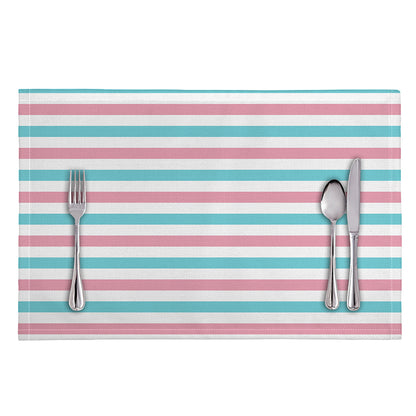 Pink And Teal Striped Pattern Print Placemat