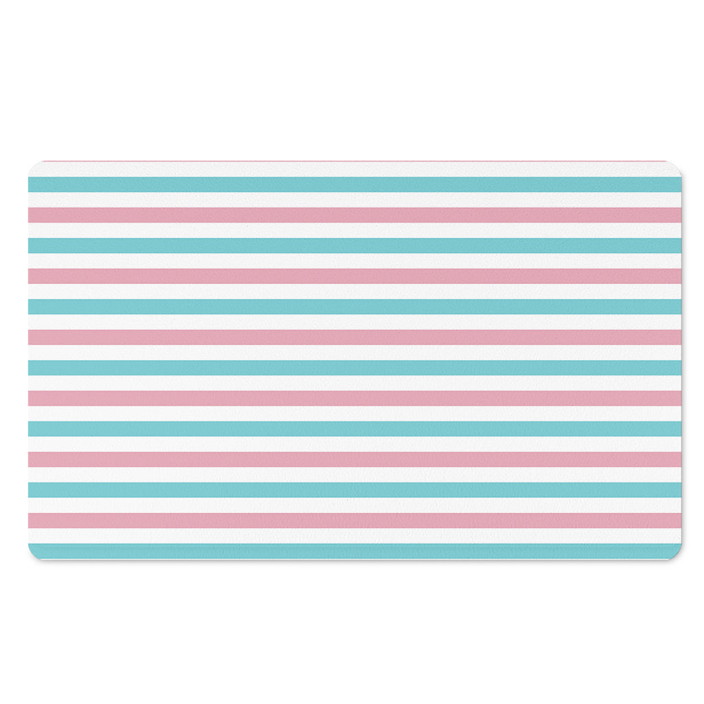 Pink And Teal Striped Pattern Print Polyester Doormat