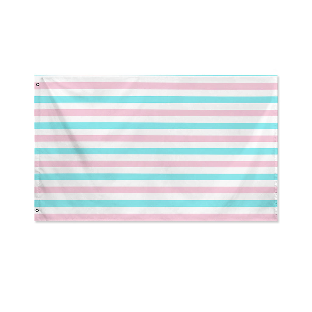 Pink And Teal Striped Pattern Print Polyester Flag
