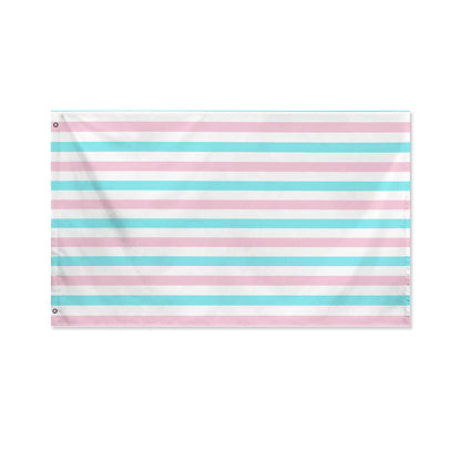 Pink And Teal Striped Pattern Print Polyester Flag