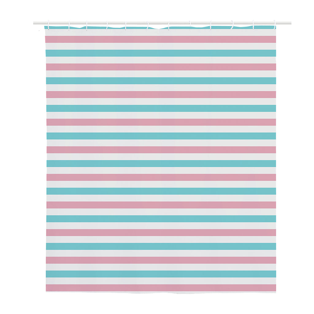Pink And Teal Striped Pattern Print Polyester Shower Curtain
