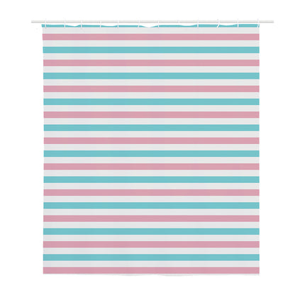 Pink And Teal Striped Pattern Print Polyester Shower Curtain