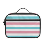 Pink And Teal Striped Pattern Print Portable Lunch Bag