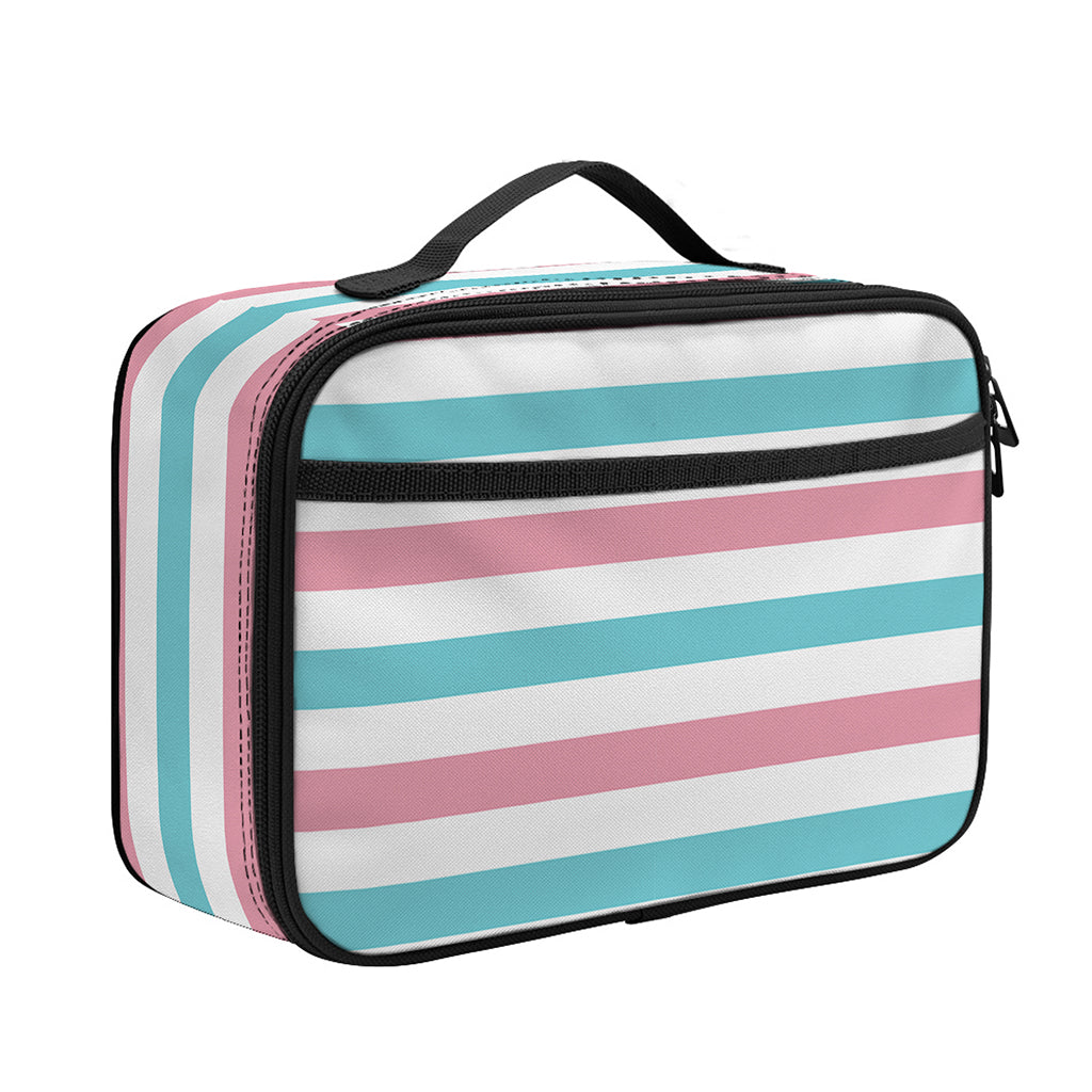 Pink And Teal Striped Pattern Print Portable Lunch Bag