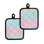 Pink And Teal Striped Pattern Print Pot Holders