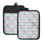 Pink And Teal Striped Pattern Print Pot Holders With Pocket
