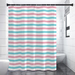 Pink And Teal Striped Pattern Print Premium Shower Curtain
