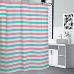 Pink And Teal Striped Pattern Print Premium Shower Curtain
