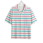 Pink And Teal Striped Pattern Print Rayon Hawaiian Shirt