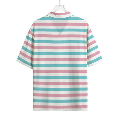 Pink And Teal Striped Pattern Print Rayon Hawaiian Shirt
