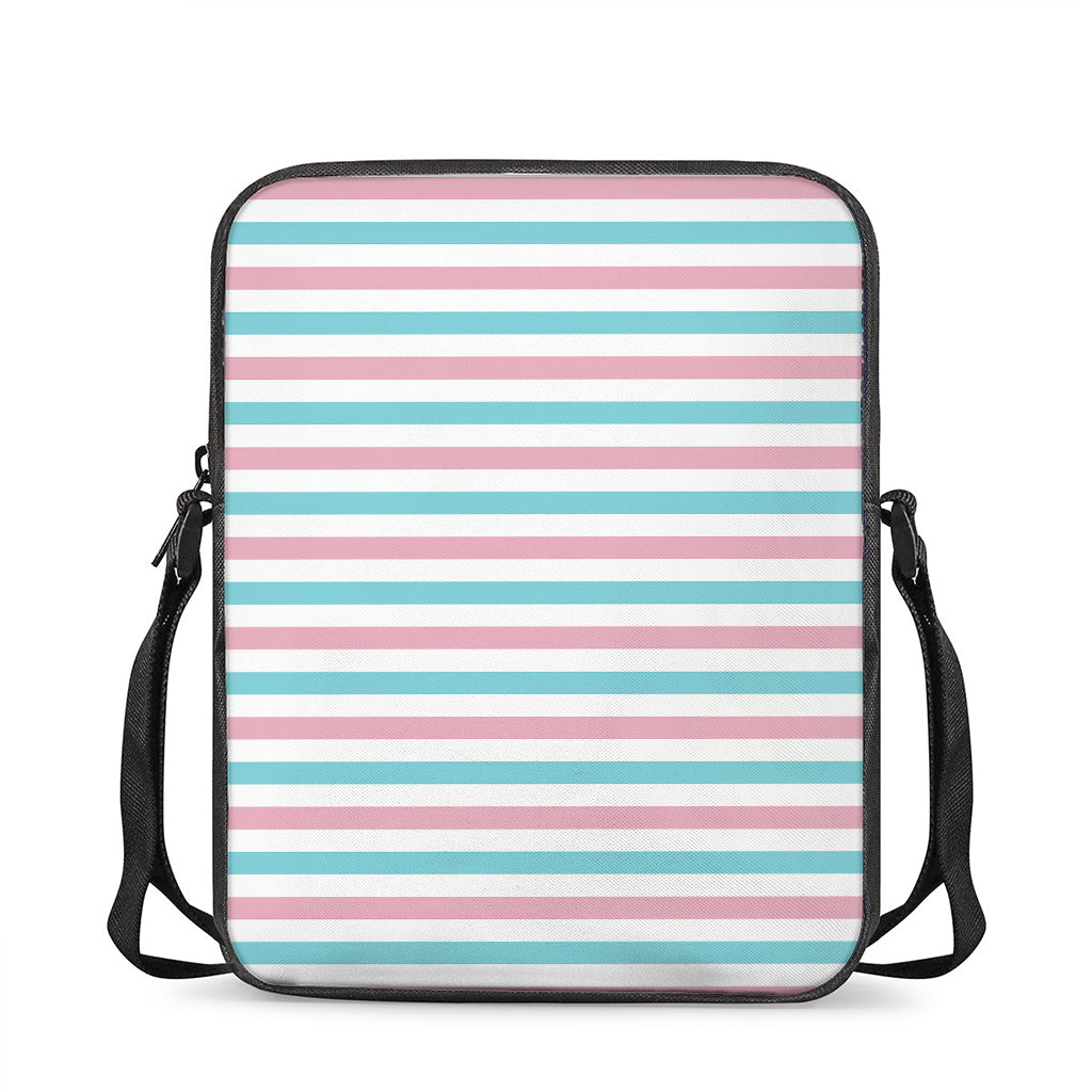 Pink And Teal Striped Pattern Print Rectangular Crossbody Bag