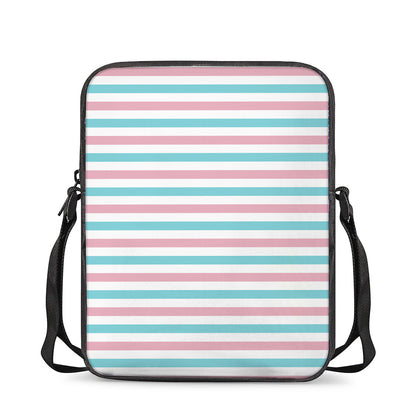 Pink And Teal Striped Pattern Print Rectangular Crossbody Bag