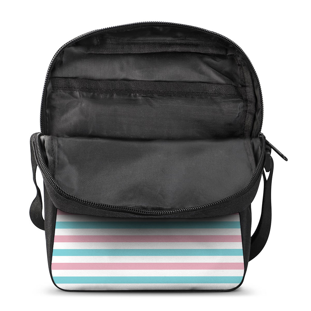 Pink And Teal Striped Pattern Print Rectangular Crossbody Bag