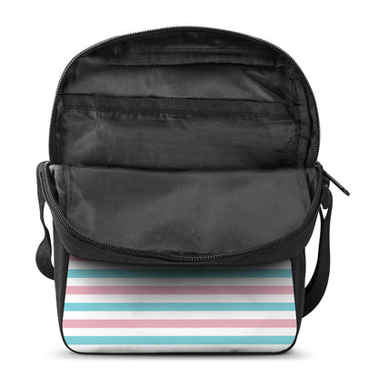 Pink And Teal Striped Pattern Print Rectangular Crossbody Bag