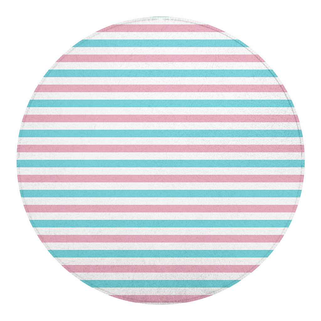 Pink And Teal Striped Pattern Print Round Blanket