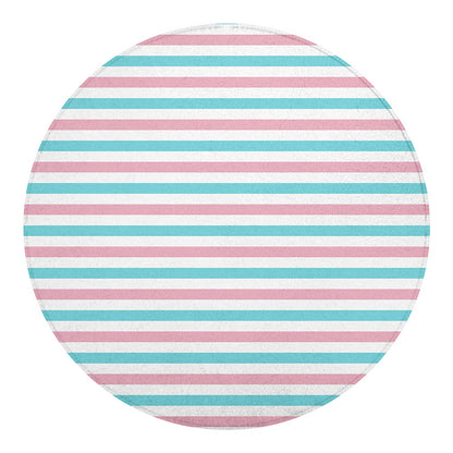 Pink And Teal Striped Pattern Print Round Blanket
