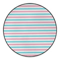 Pink And Teal Striped Pattern Print Round Floor Mat