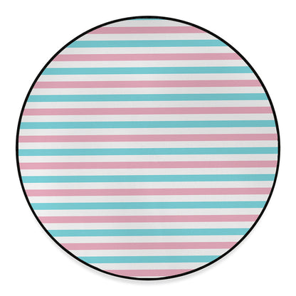 Pink And Teal Striped Pattern Print Round Floor Mat