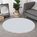 Pink And Teal Striped Pattern Print Round Rug