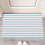 Pink And Teal Striped Pattern Print Rubber Doormat
