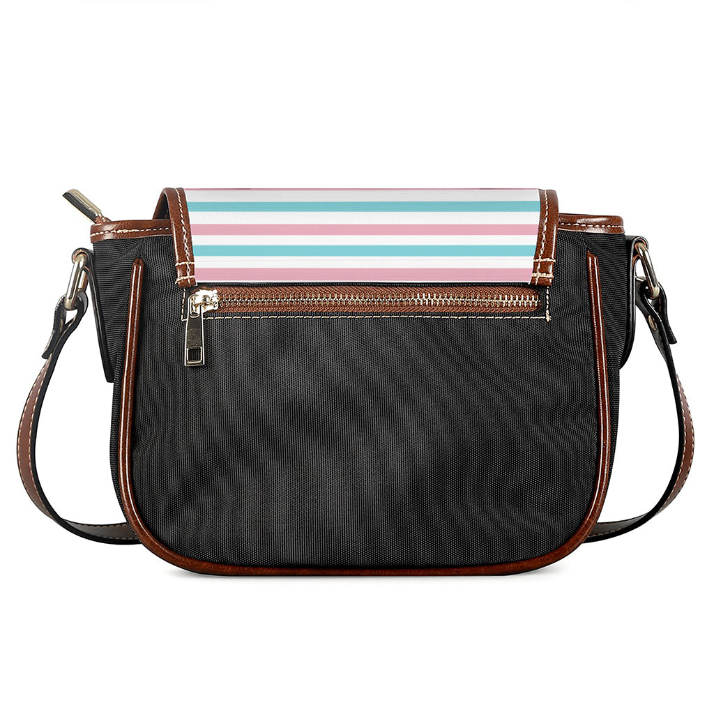 Pink And Teal Striped Pattern Print Saddle Bag