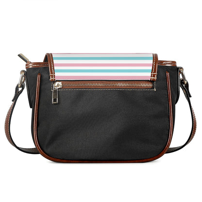 Pink And Teal Striped Pattern Print Saddle Bag