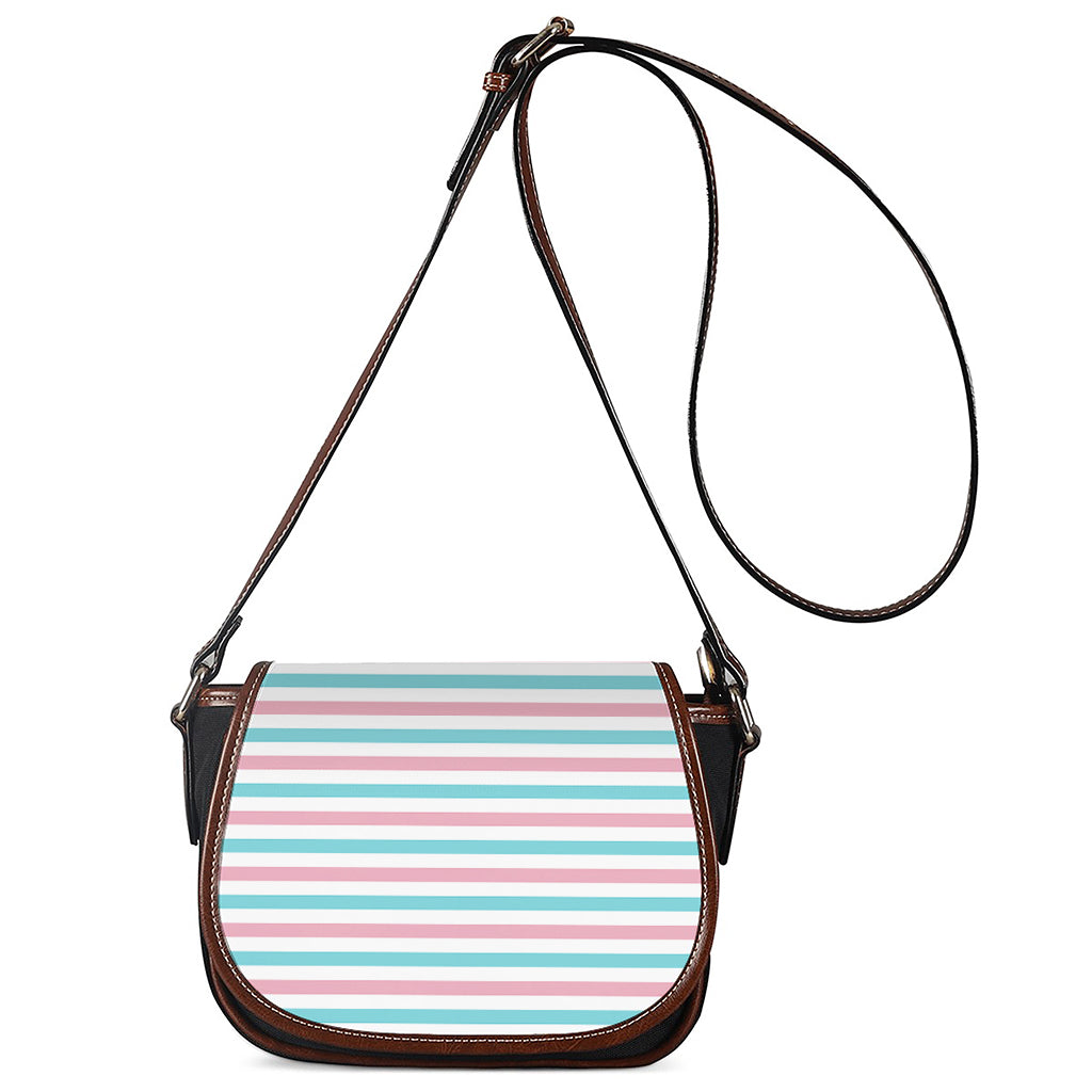 Pink And Teal Striped Pattern Print Saddle Bag