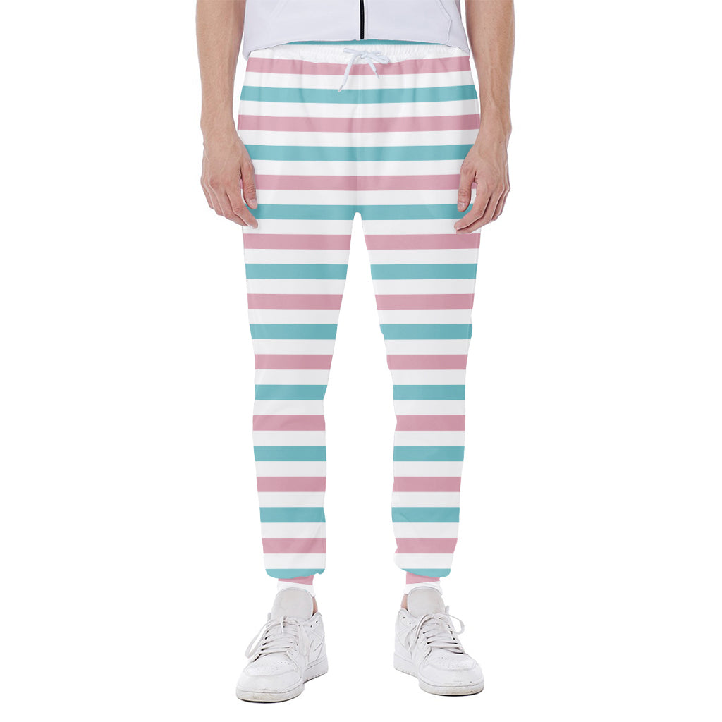 Pink And Teal Striped Pattern Print Scuba Joggers