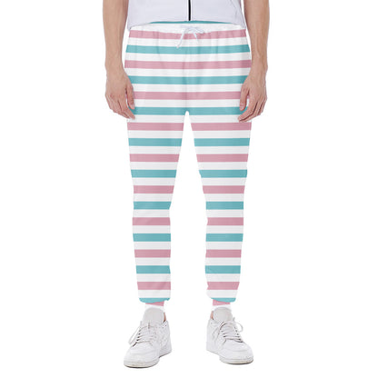 Pink And Teal Striped Pattern Print Scuba Joggers