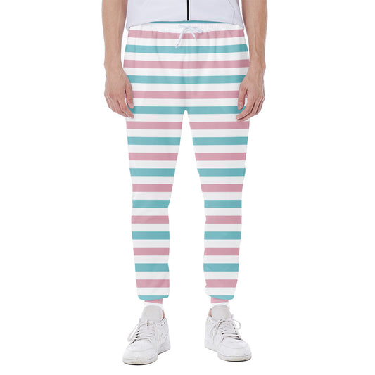 Pink And Teal Striped Pattern Print Scuba Joggers