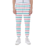 Pink And Teal Striped Pattern Print Scuba Joggers