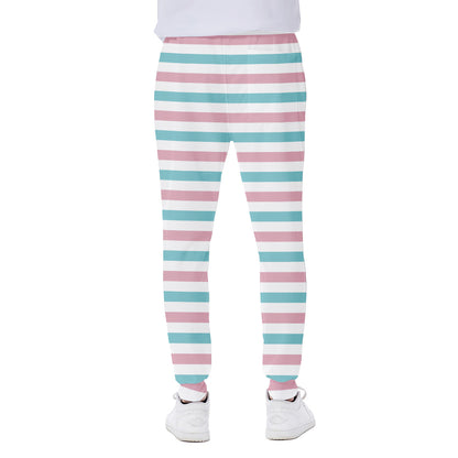Pink And Teal Striped Pattern Print Scuba Joggers