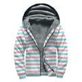 Pink And Teal Striped Pattern Print Sherpa Lined Zip Up Hoodie