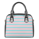 Pink And Teal Striped Pattern Print Shoulder Handbag