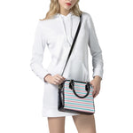 Pink And Teal Striped Pattern Print Shoulder Handbag