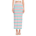 Pink And Teal Striped Pattern Print Side Slit Maxi Skirt