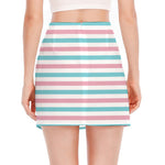 Pink And Teal Striped Pattern Print Side Slit Mini Skirt